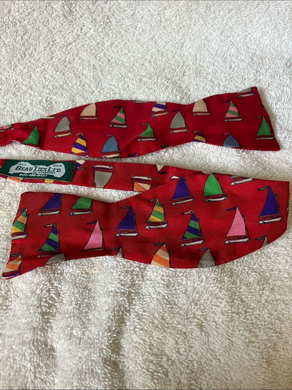 Beau Ties of Vermont Red Silk Sailboat Print